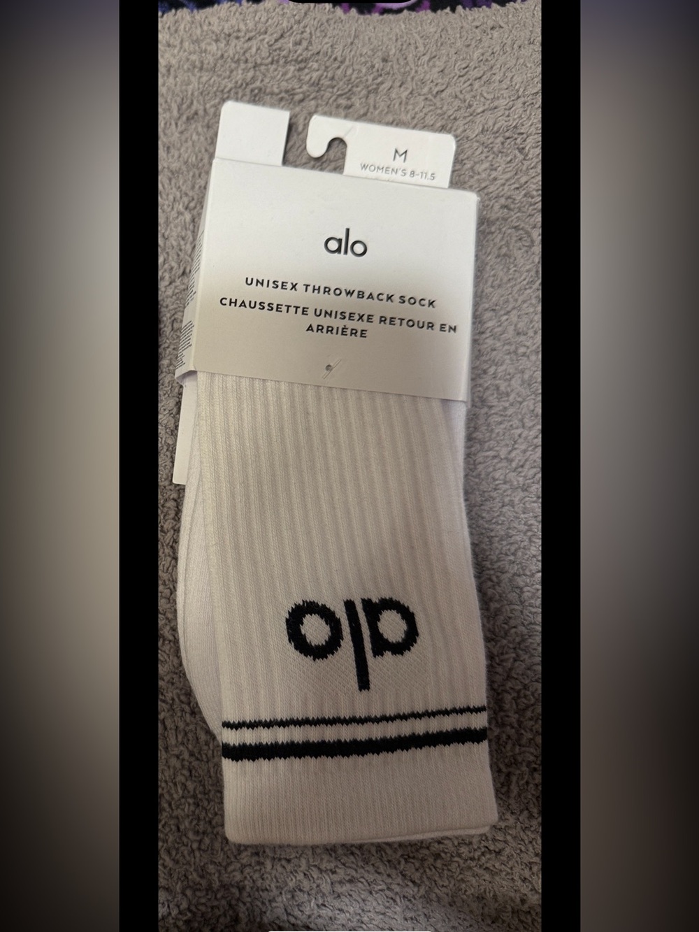ALO Yoga White Athletic Unisex Throwback Socks with Black Logo
